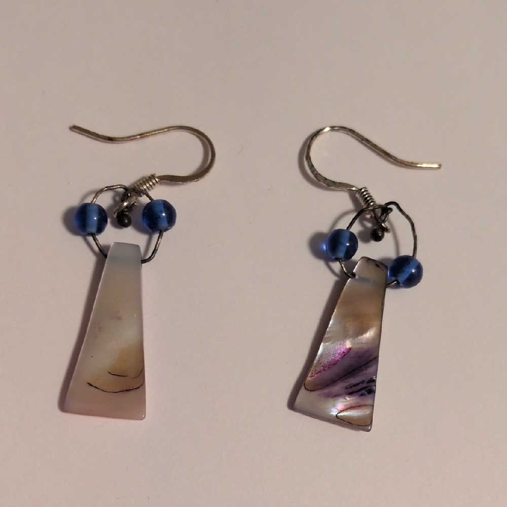 Elegant Blue and Purple Shell Dangle Earrings